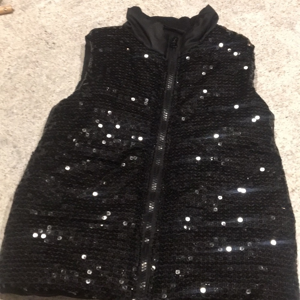Black sequined girls puffer vest